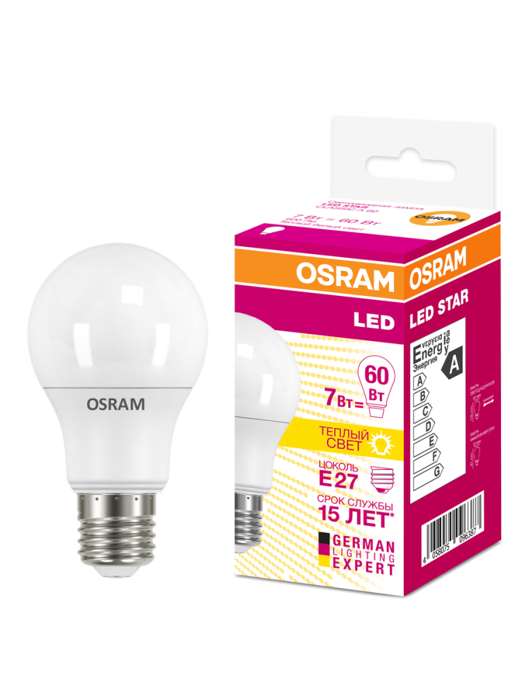 Светодиодная лампа Osram LED FIL 7W E27 теплый груша