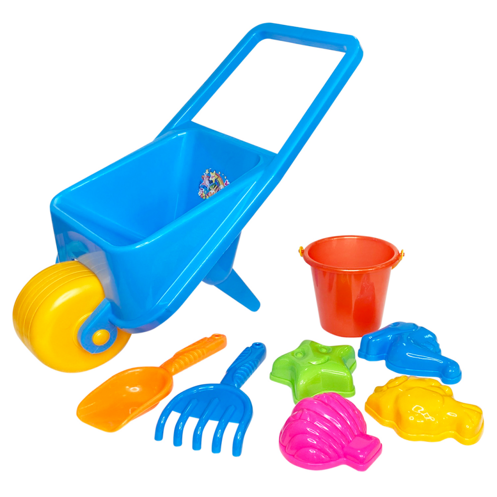 Игровой набор для песочницы Норд E18: тачка, ведёрко, совок, грабельки, 4 формочки.
