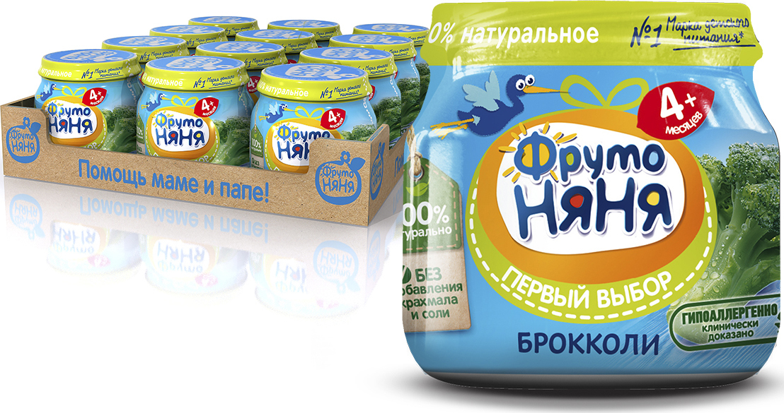 Пюре ФрутоНяня из капусты брокколи для детей с 4+ месяцев, 80г