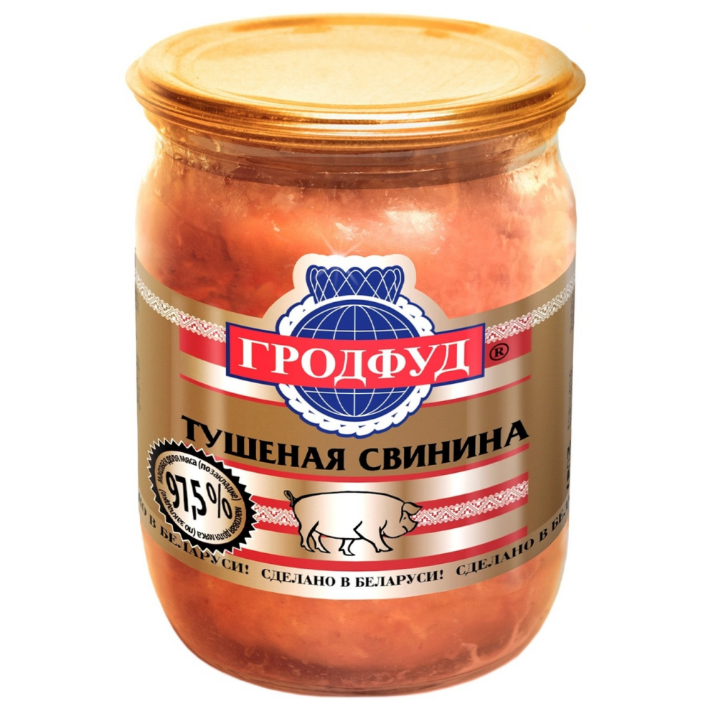 Свинина тушеная ГРОДФУД в стеклянной банке, 500г
