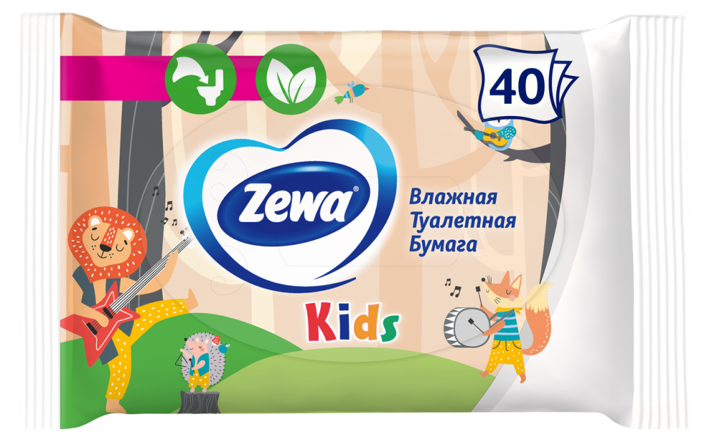 Влажная туалетная бумага Zewa Kids, 40шт