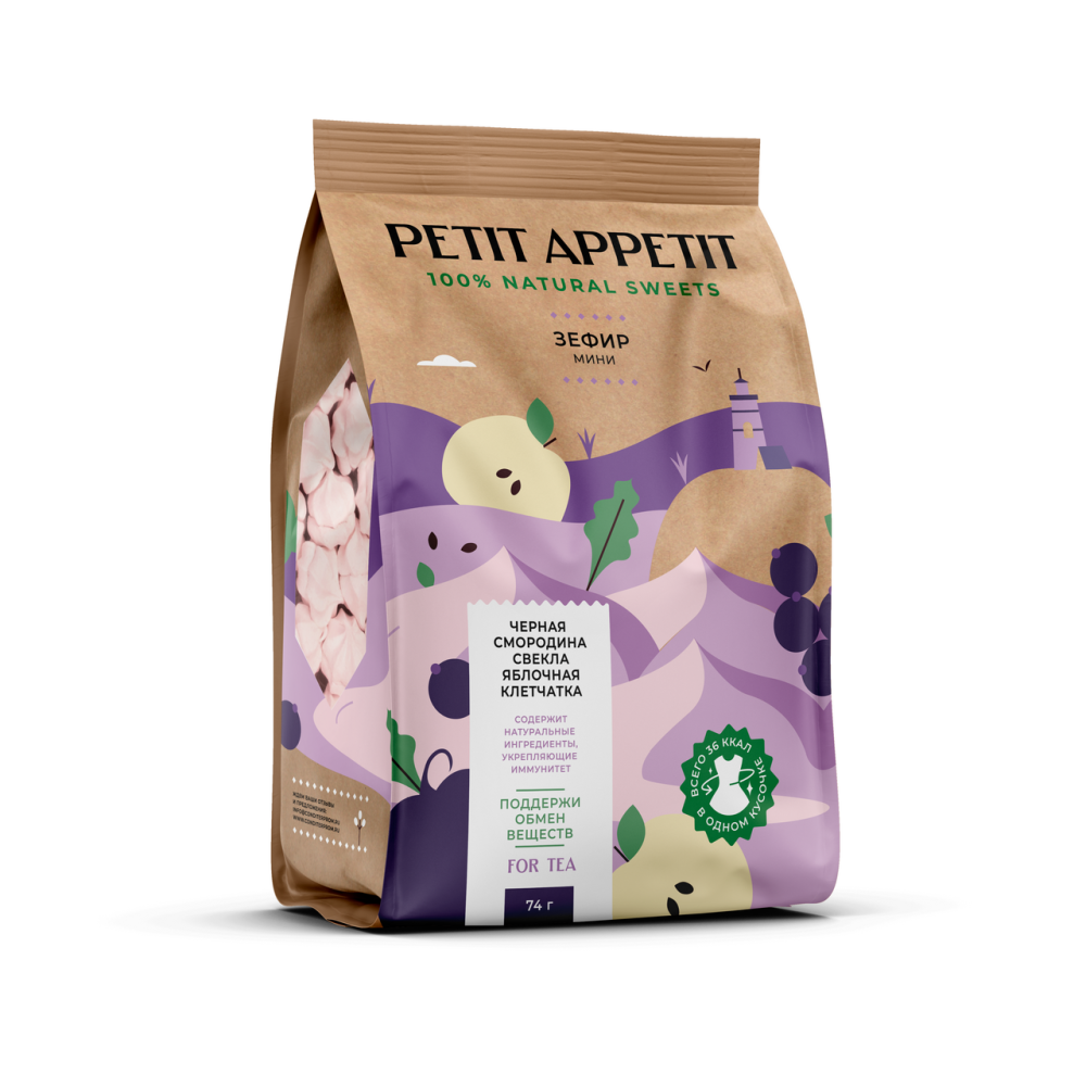 Мини-зефир Petit Appetit черная смородина, свекла и яблочная клетчатка, 74г