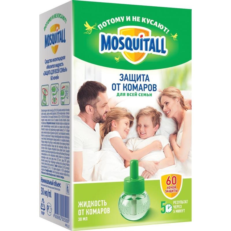 Средство от насекомых Mosquitall от комаров для всей семьи 60 ночей, 30мл