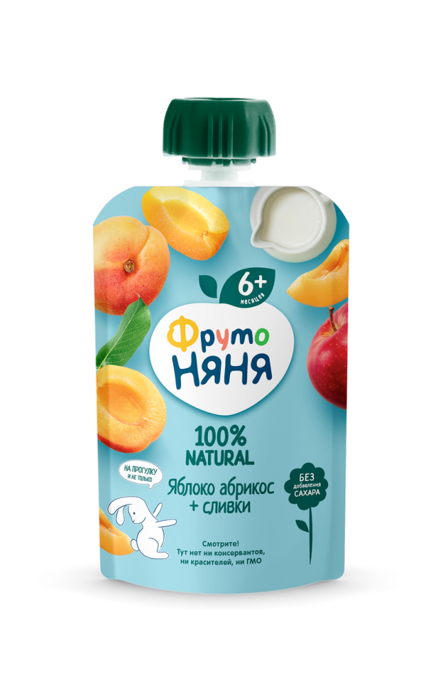 Пюре ФрутоНяня из яблок и абрикосов со сливками для детей с 6 месяцев, 90г