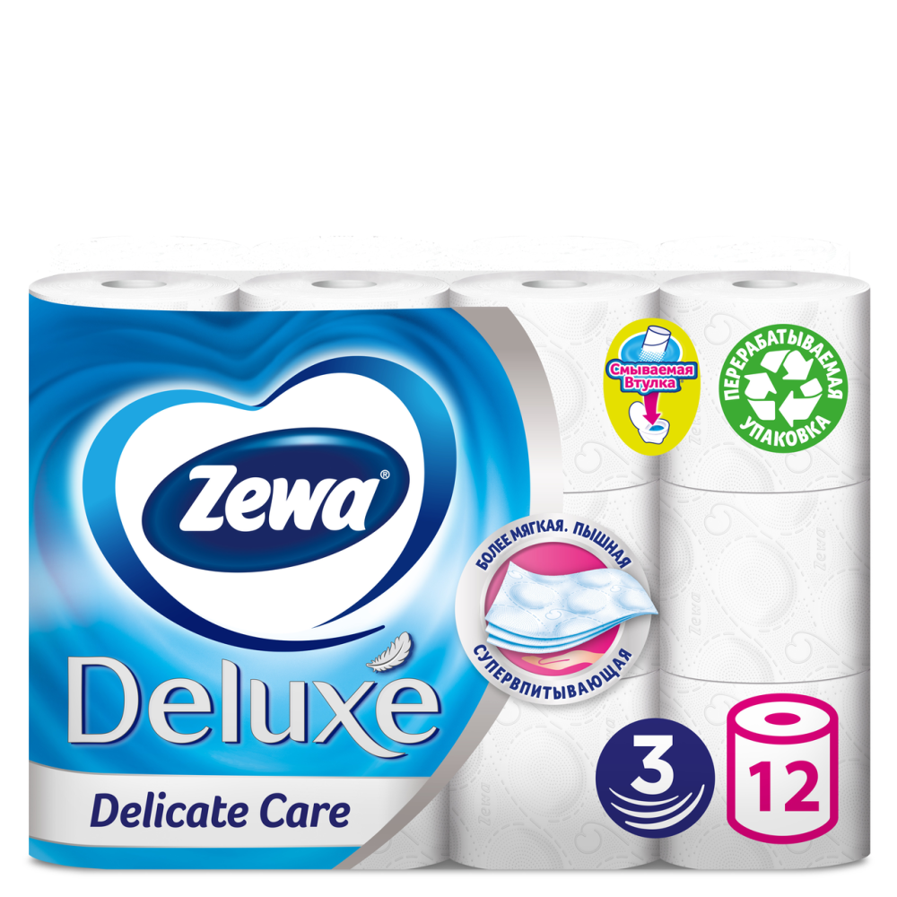 Бумага туалетная Zewa Deluxe белая 3-слойная 12 рулонов