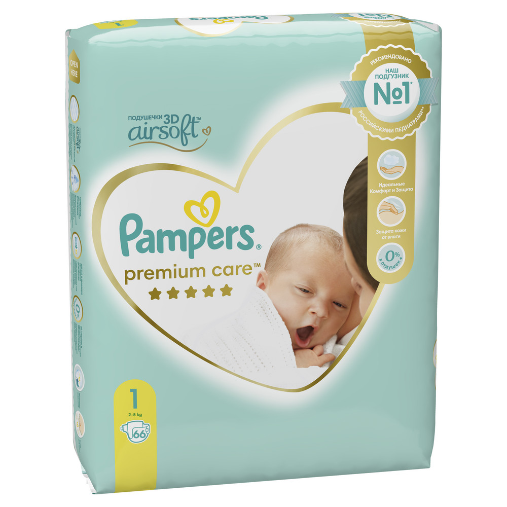 Подгузники Pampers Premium Care Newborn 1 (2-5 кг, 72 штуки)