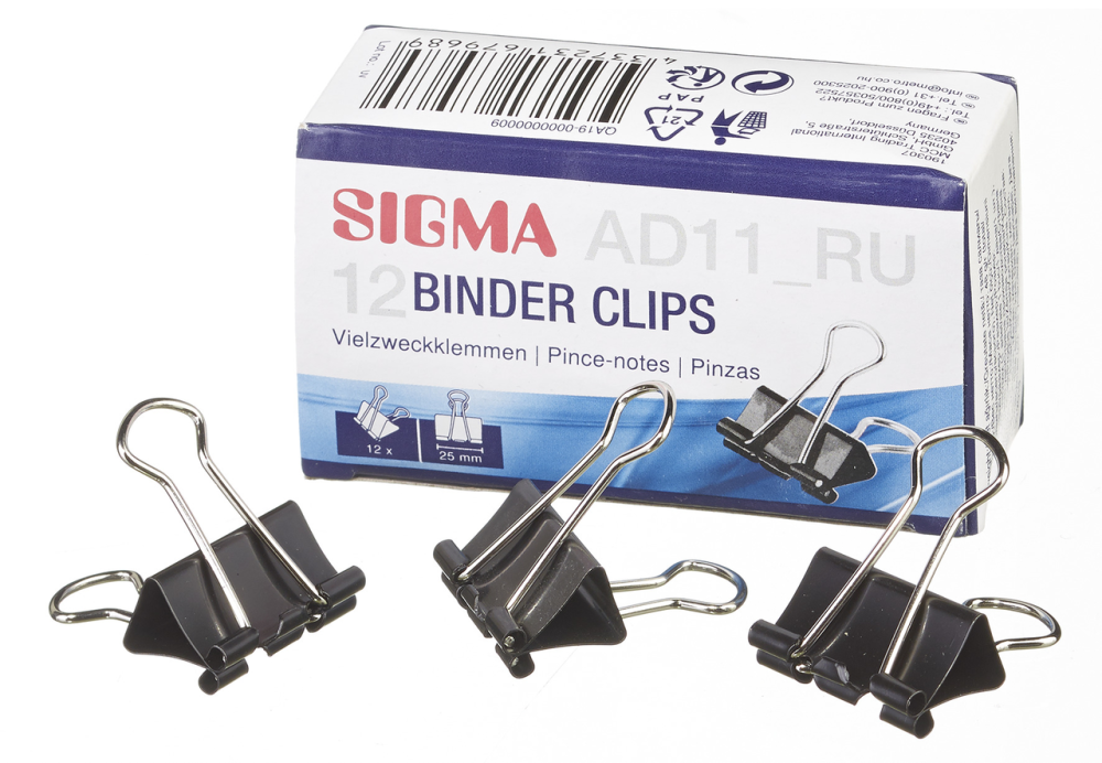 Зажим для бумаги SIGMA, 25 мм, 12 шт.