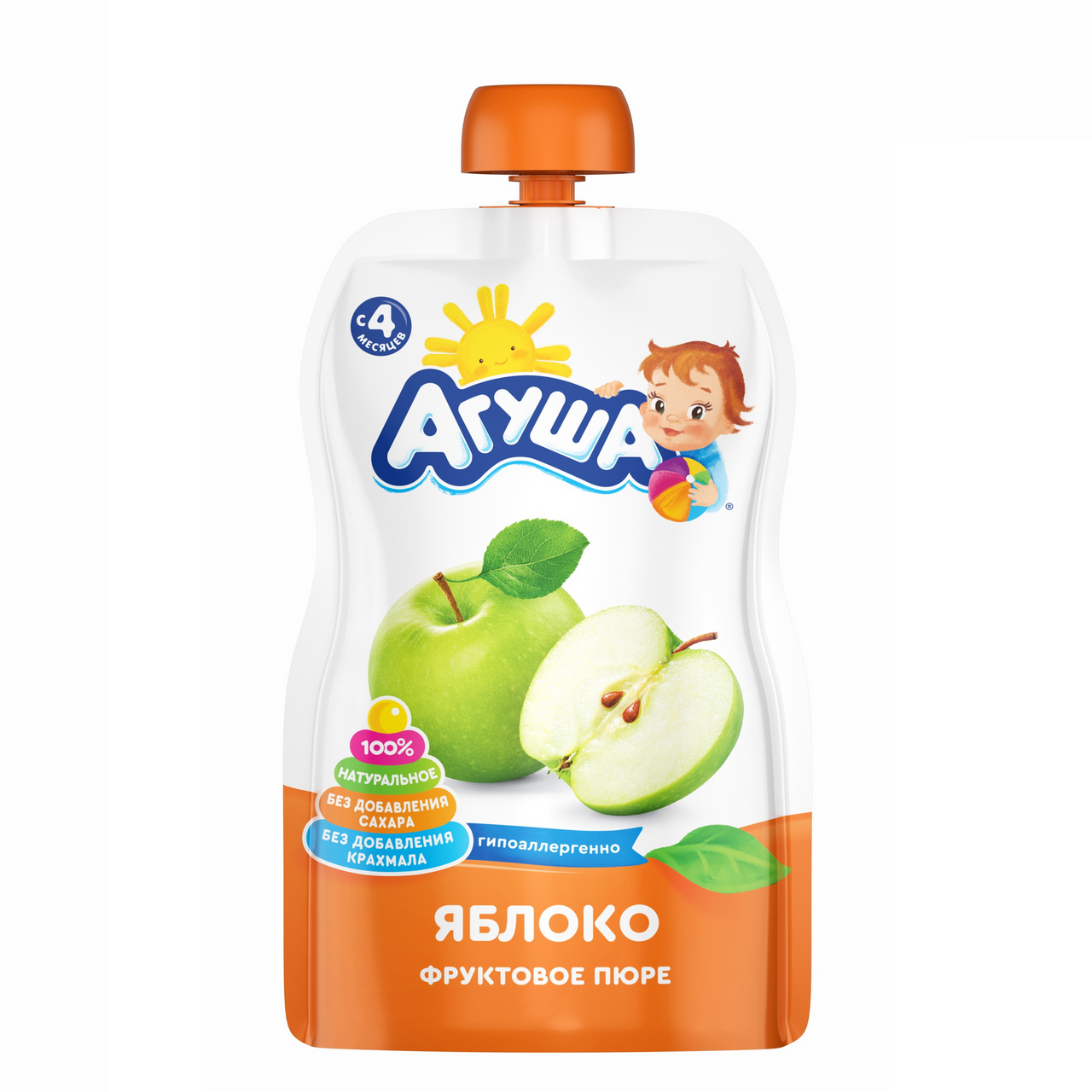 Пюре Агуша Яблоко фруктовое с 4 месяцев, 90г