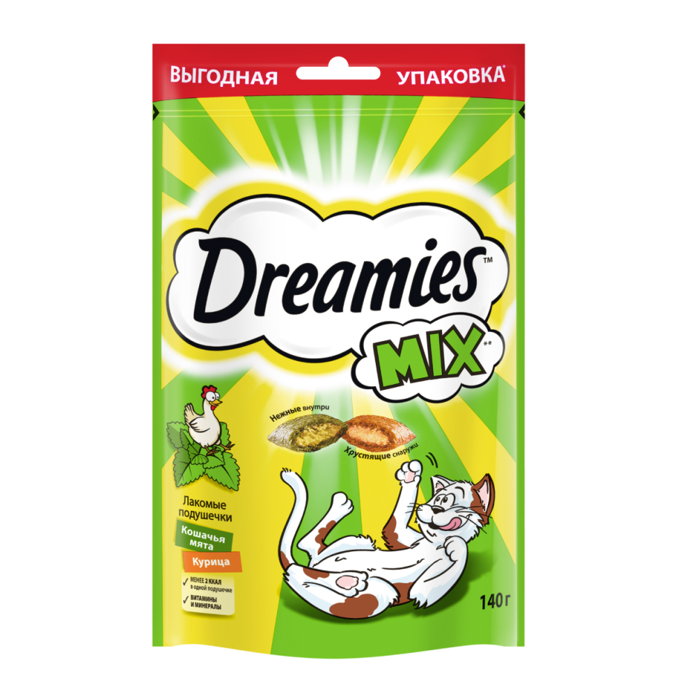 Лакомства Dreamies для кошек микс курица-мята, 140г
