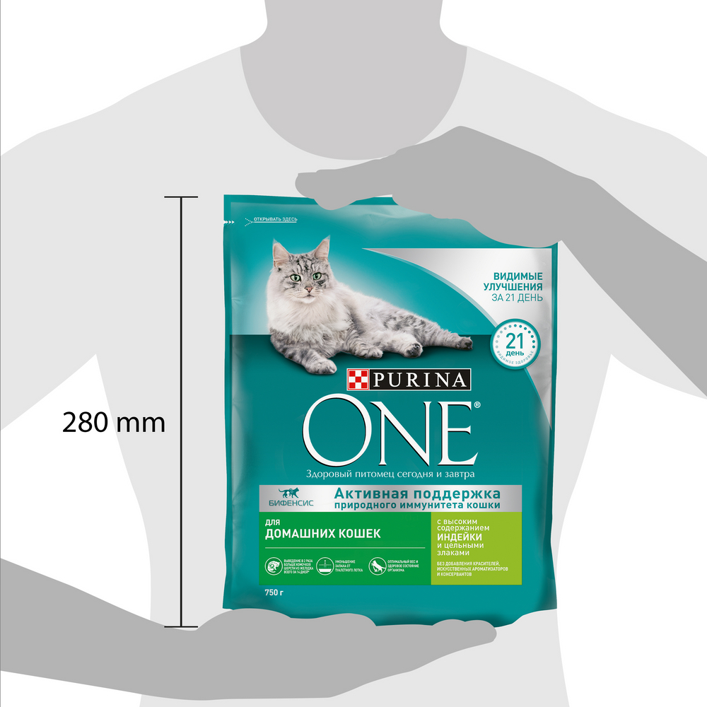 Сухой корм для домашних кошек Purina One с индейкой и цельными злаками 750г