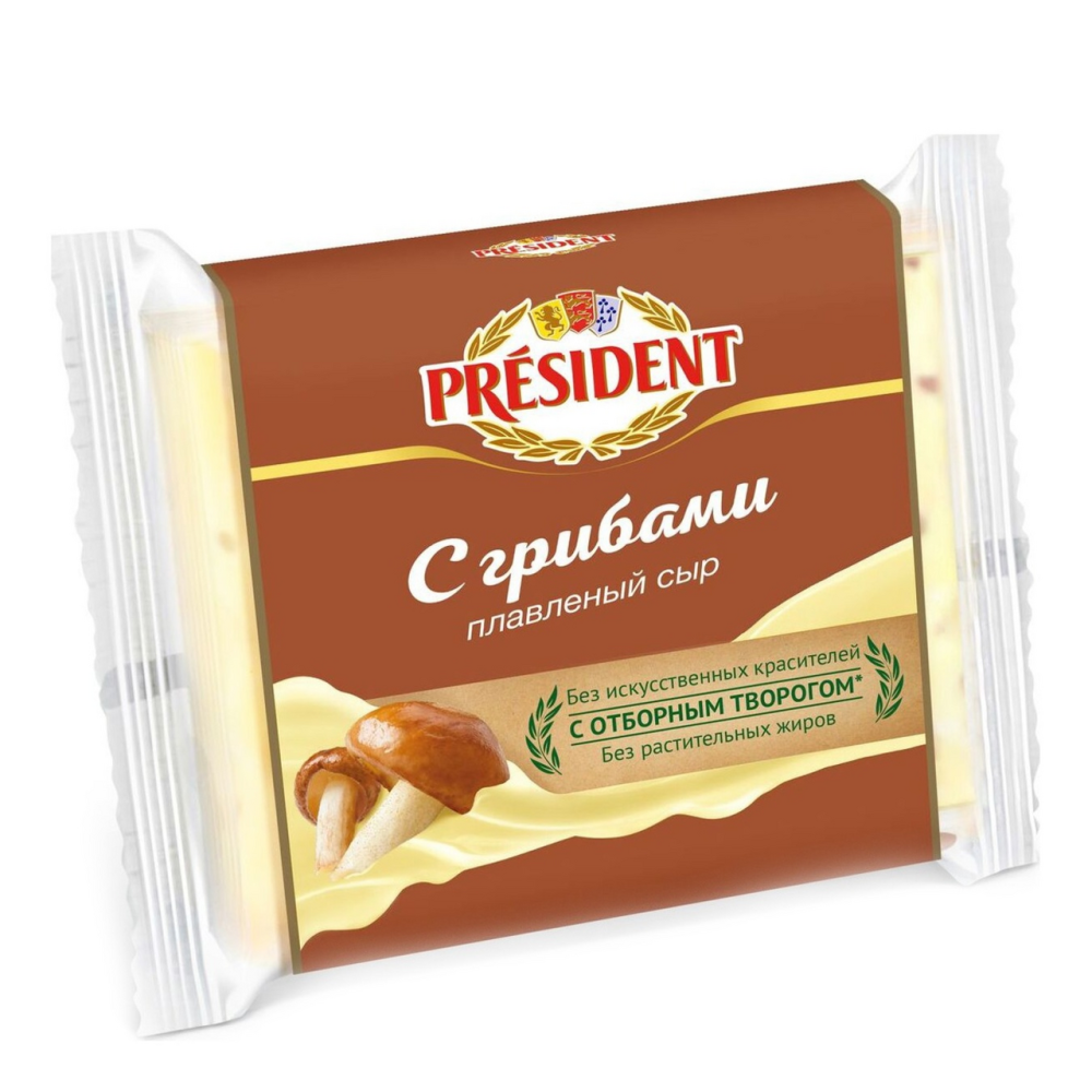 Сыр President плавленый с грибами 40% ломтиками, 150г (8шт)