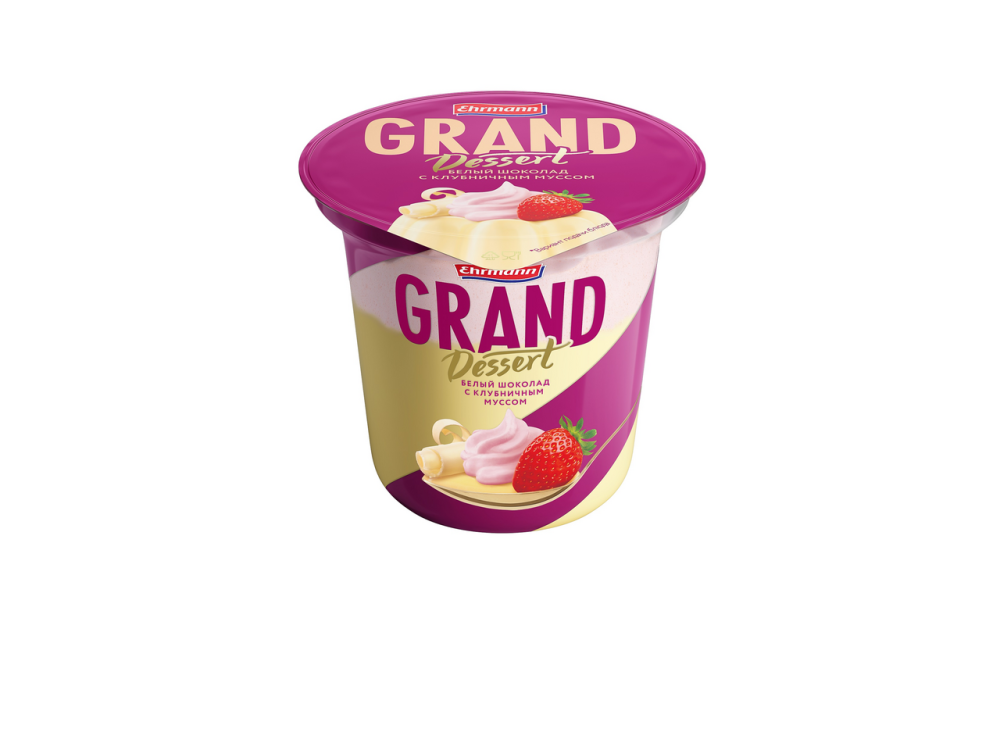 Пудинг  Ehrmann Grand Dessert белый шоколад с клубничным муссом 6,0% 200г