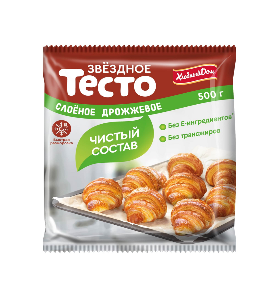 Тесто слоеное Хлебный дом Звездное дрожжевое замороженное, 500г