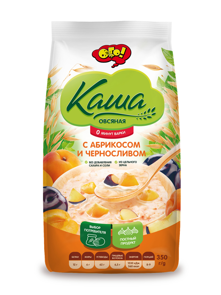 Каша Ого! овсяная с абрикосом и черносливом не требующая варки, 350г