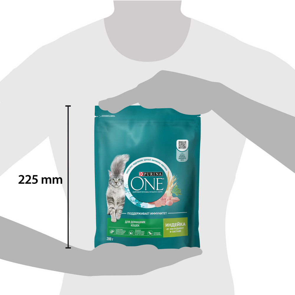 Корм сухой Purina One для домашних кошек с индейкой и цельными злаками, 200 г
