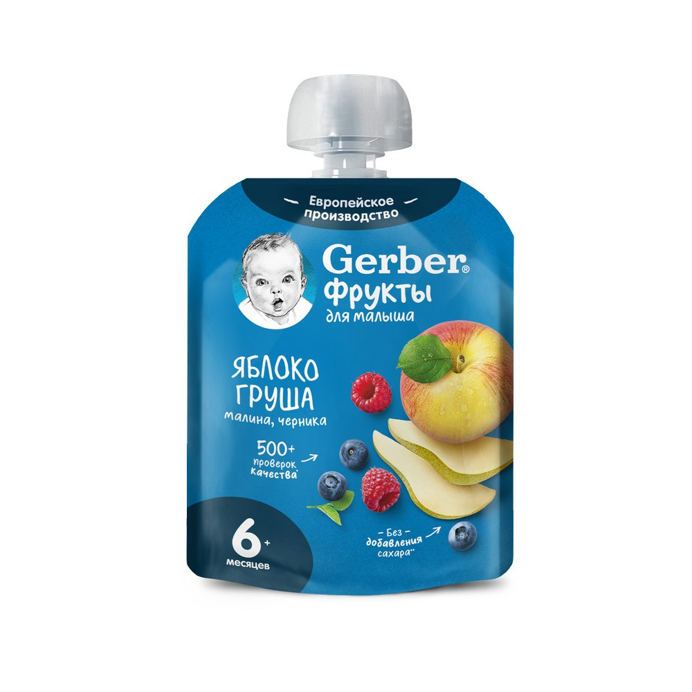 Пюре Gerber яблоко-груша-малина-черника, 90г