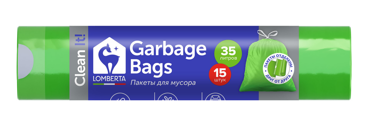 Пакеты для мусора Lomberta Overlap, 35л x 15шт