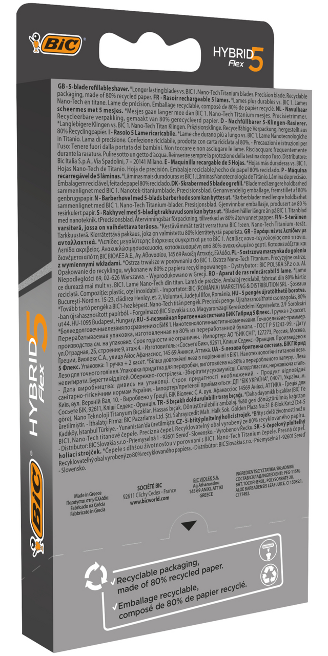 Бритвенный станок Bic Flex 5 Hybrid + 2 кассеты c пятью лезвиями