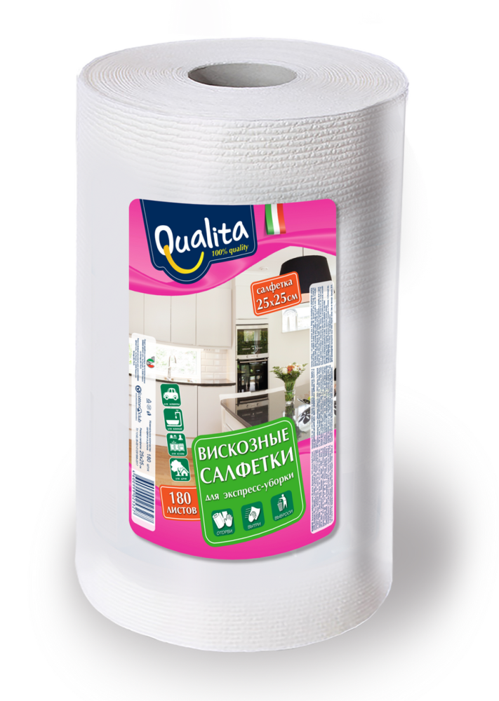 Салфетки Qualita в рулоне 25 Х 25 см 180 шт