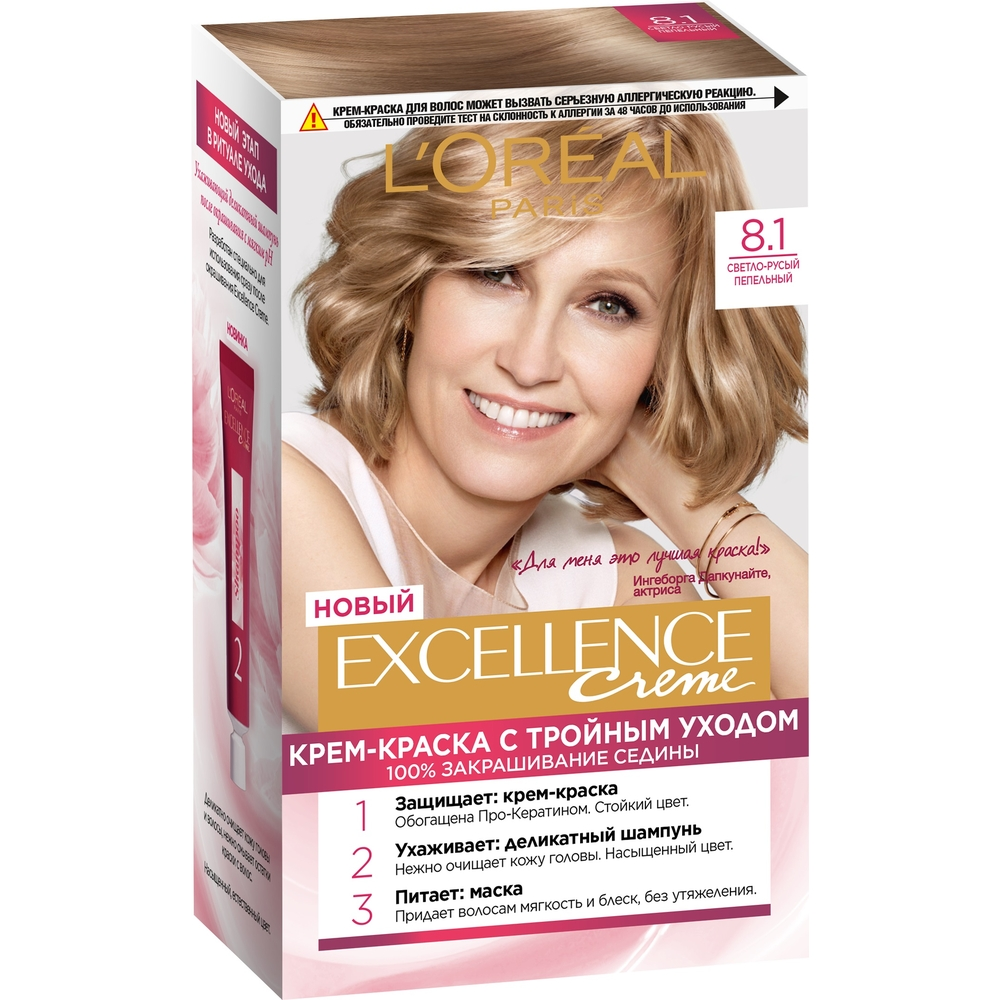 Стойкая крем-краска для волос L'Oreal Excellence светло-русый пепельный оттенок 8.1