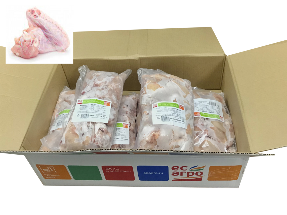 Крыло Ес агро куриное 2 фаланги замороженное, 2.5кг