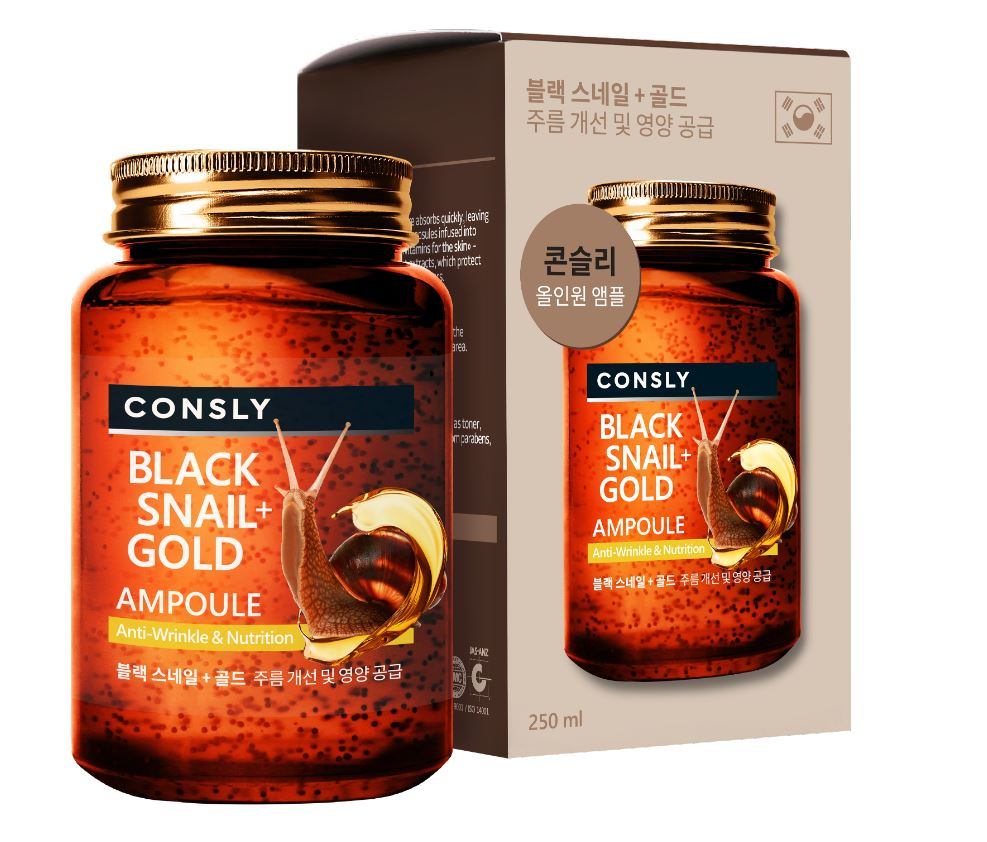 Сыворотка Consly многофункциональная ампульная черная улитка и золото, 250мл