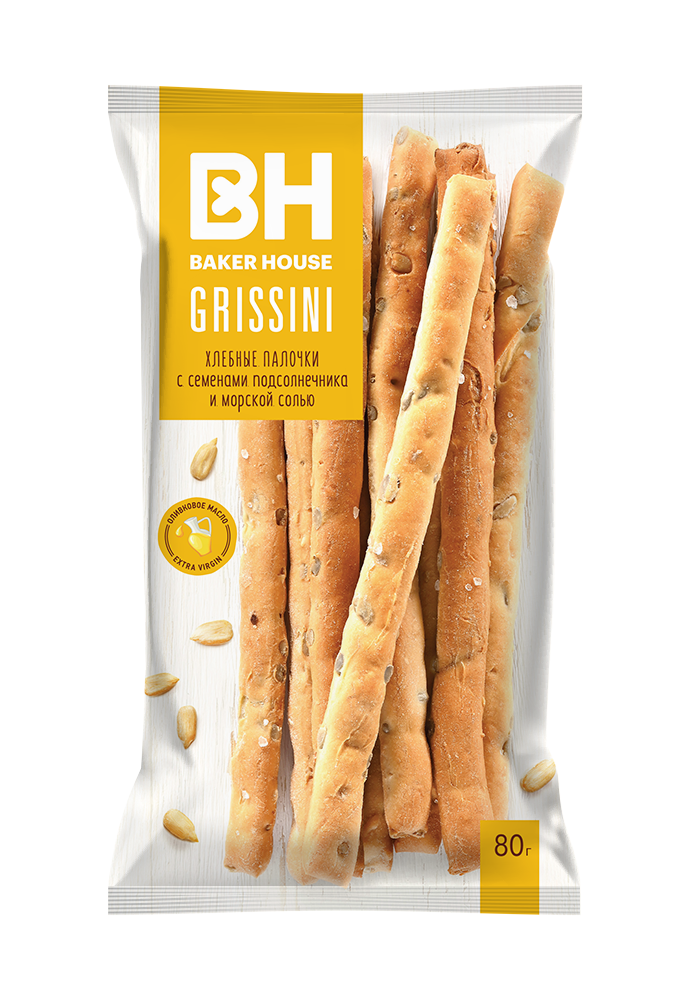 Хлебные палочки Baker House Grissini с семенами подсолнечника и морской солью, 80г