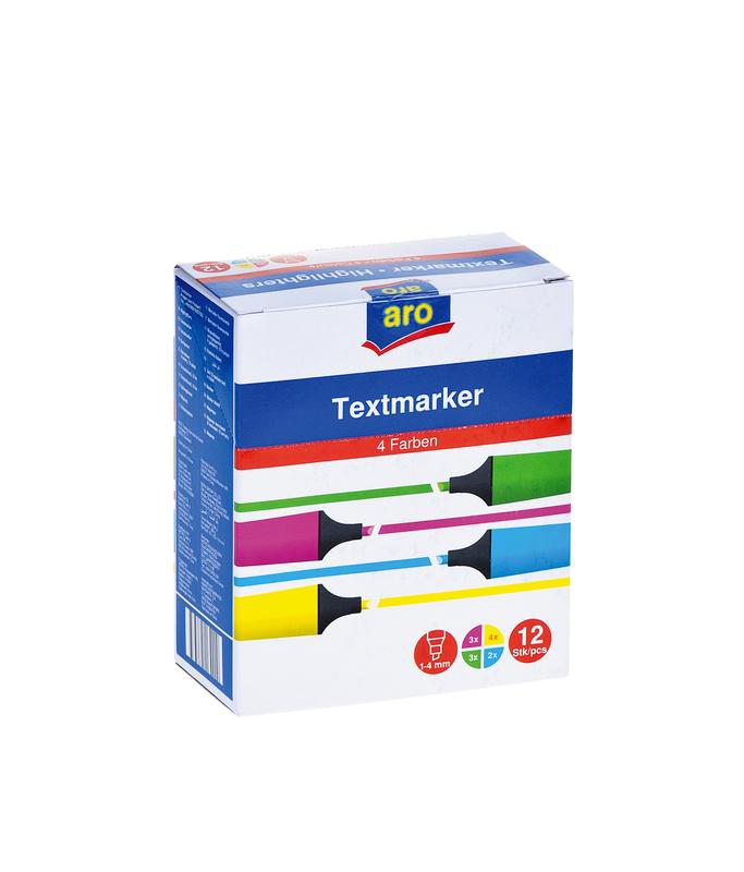 Маркер-текстовыделитель ARO, 12 шт