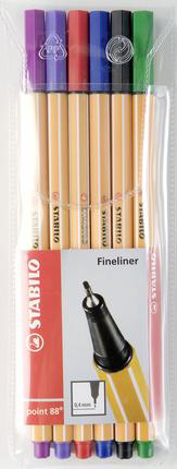 Ручка капиллярная Stabilo point 88 0,4 мм 6 цветов 6 шт