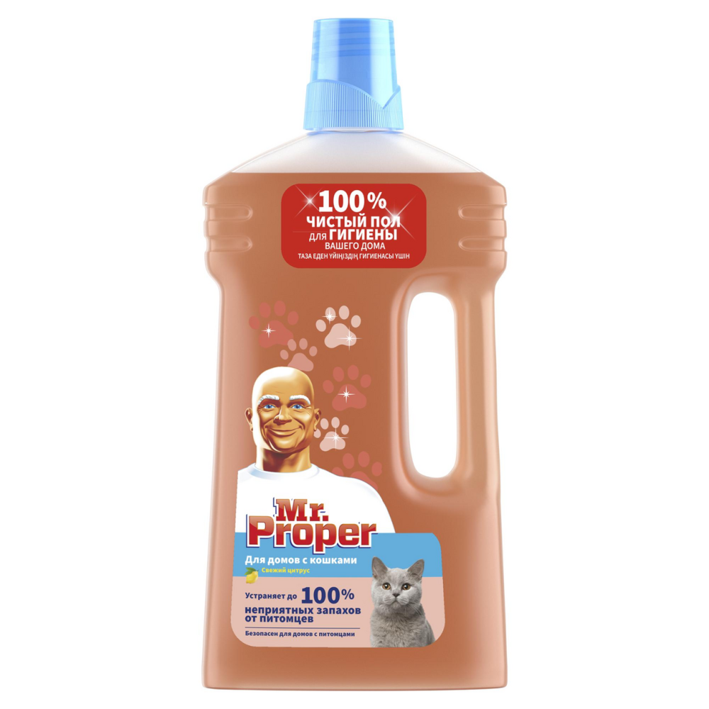 Жидкость моющая Mr. Proper Свежий Цитрус для полов и стен для домов с кошками, 1л
