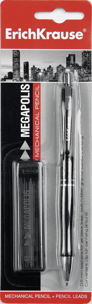 Карандаш чернографитный ErichKrause Megapolis механический и сменный грифель 0.5 мм