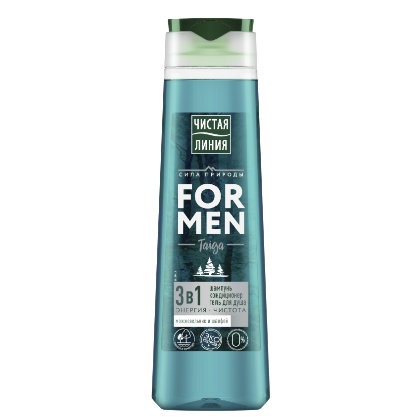 Гель для душа и шампунь с кондиционером Чистая Линия Men Энергия и чистота 3в1, 400мл