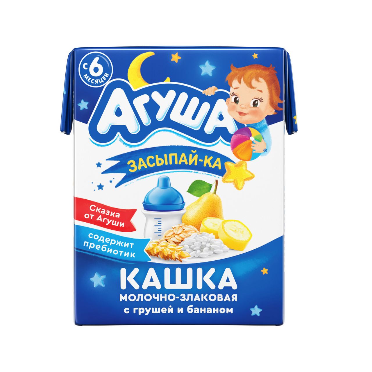 Кашка Агуша Засыпайка молочная с грушей и бананом Злаковая 2,7%, 200мл