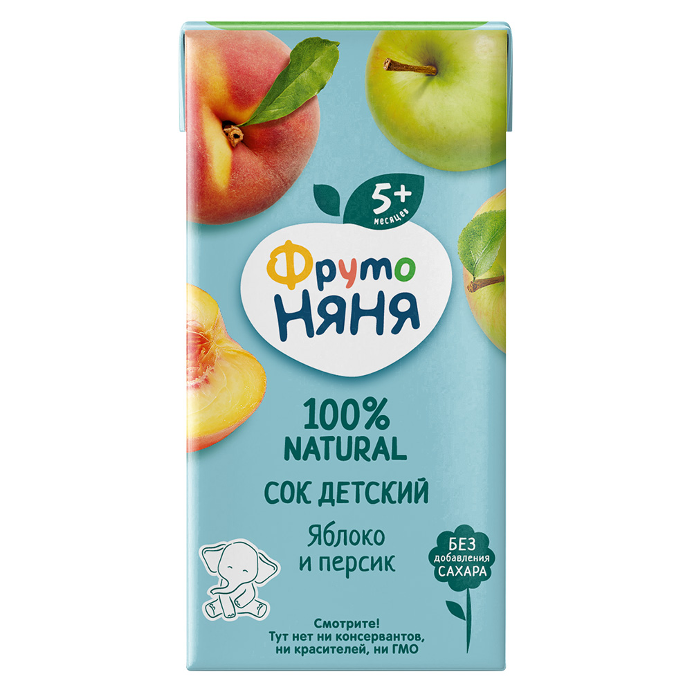 Сок ФрутоНяня яблоко-персик без сахара 3 лет, 0,5л
