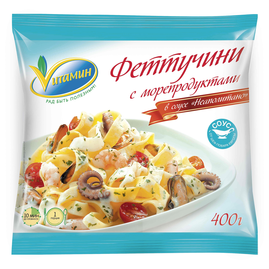 Феттучини Vитамин с морепродуктами в соусе Неаполитано свежемороженная 400 г