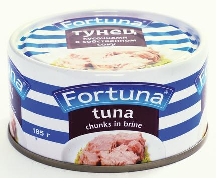 Тунец Fortuna кусочками в собственном соку 185г
