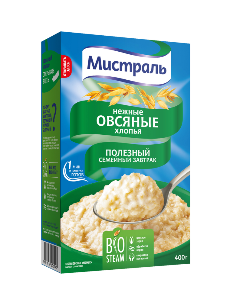 Хлопья овсяные Мистраль нежные, 400г