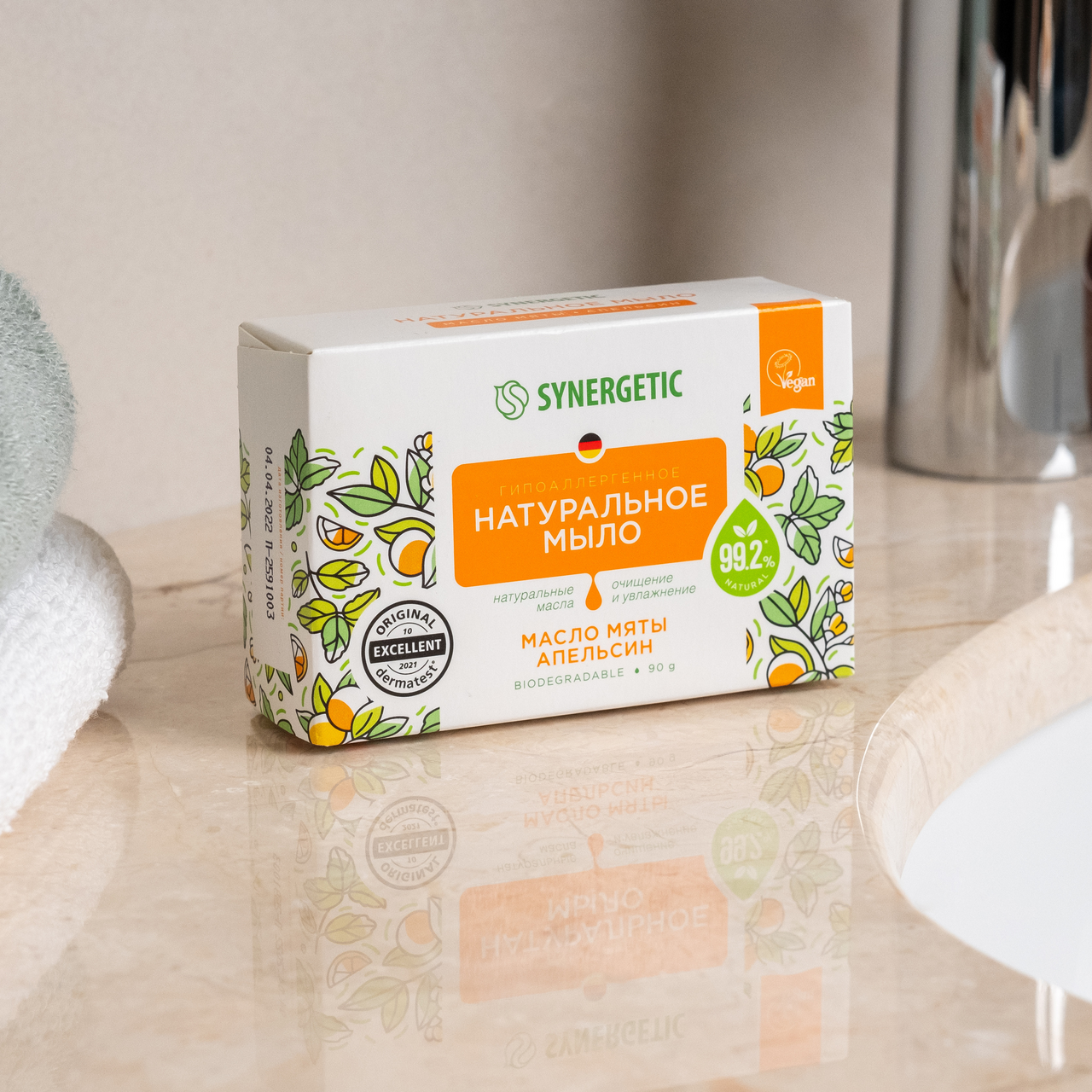 Мыло Synergetic туалетное масло мяты и апельсин, 90г