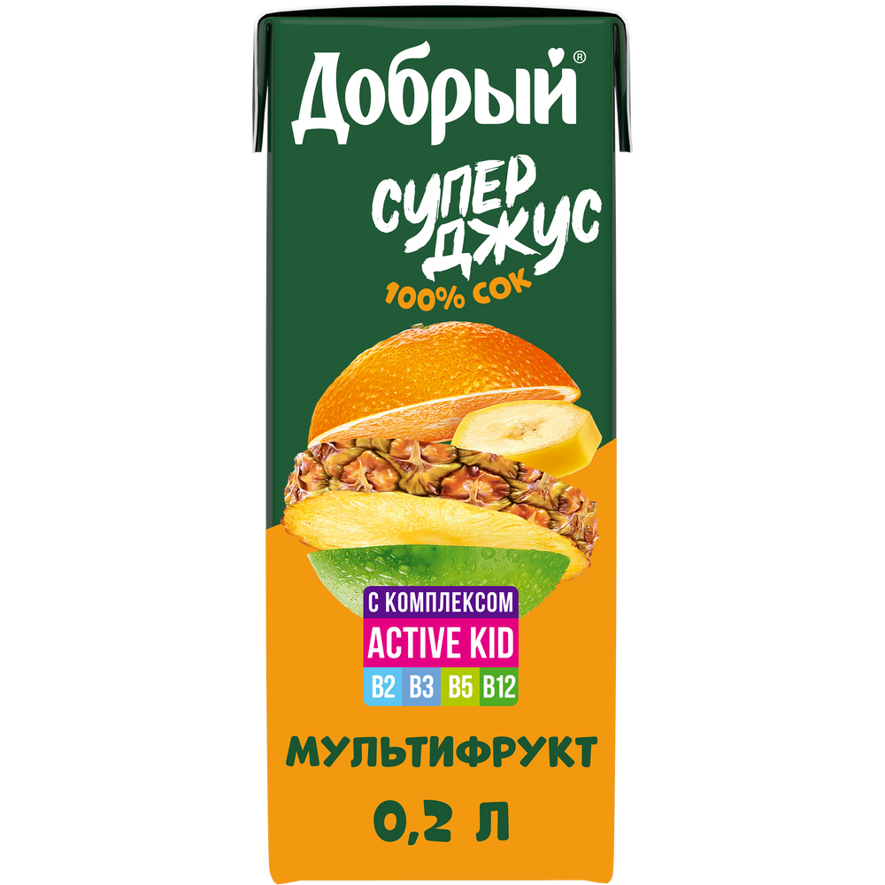 Сок Active kid мультифруктовый обогащенный витаминным комплексом, 200мл