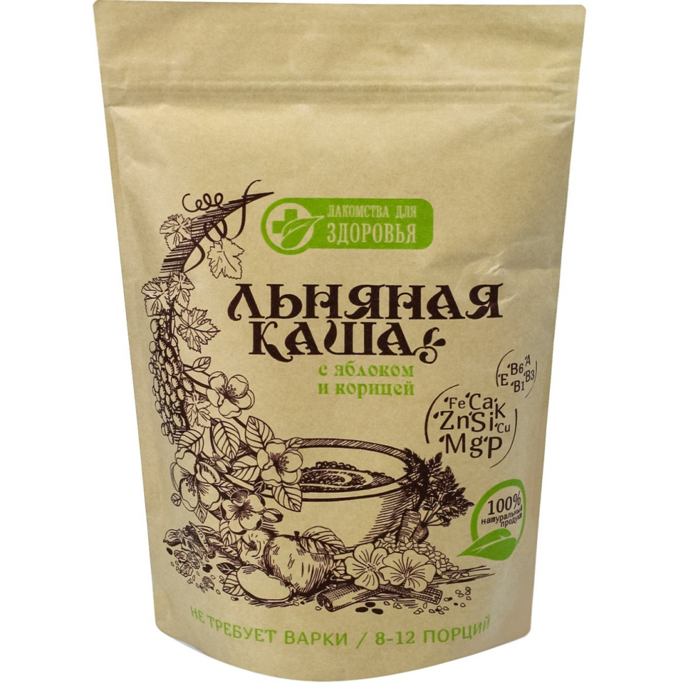 Каша Лакомства для здоровья льняная с яблоком и корицей 400г