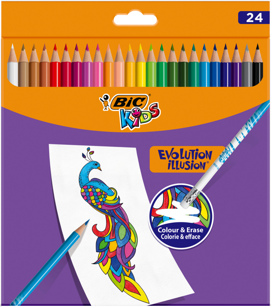 Карандаши цветные BIC Kids Illusion с ластиком 24 цвета 24 шт