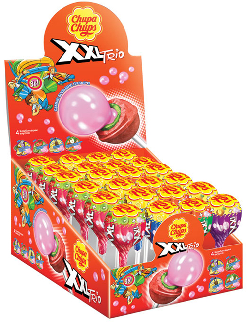 Карамель Chupa Chups "XXL Trio" с жевательной резинкой внутри, 29г