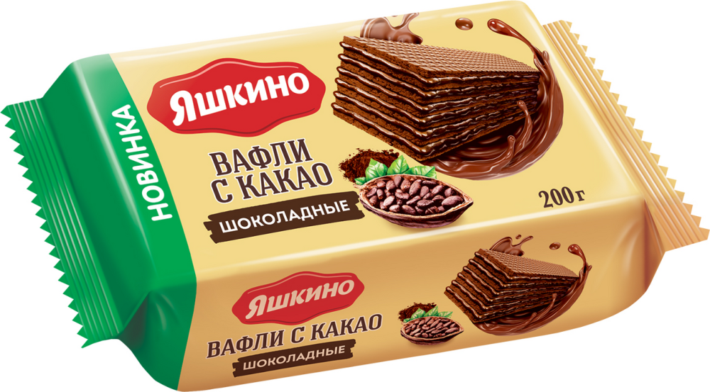 Вафли Яшкино с какао шоколадные, 200г