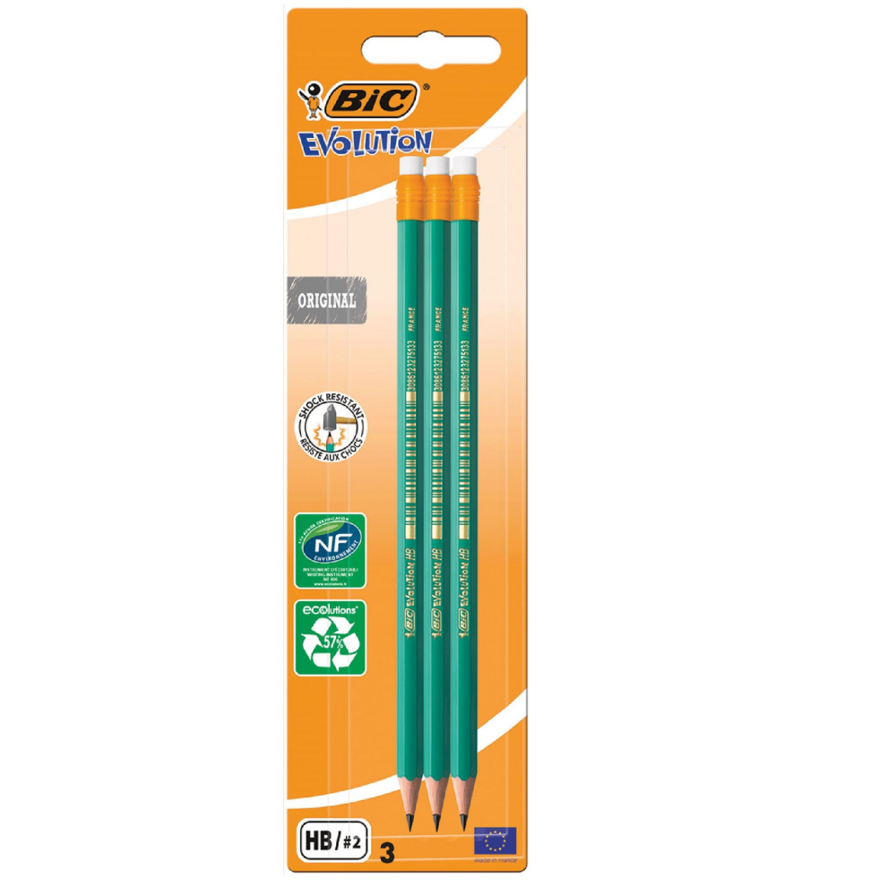 Карандаши чернографитные BIC Evolution с ластиком, 3шт