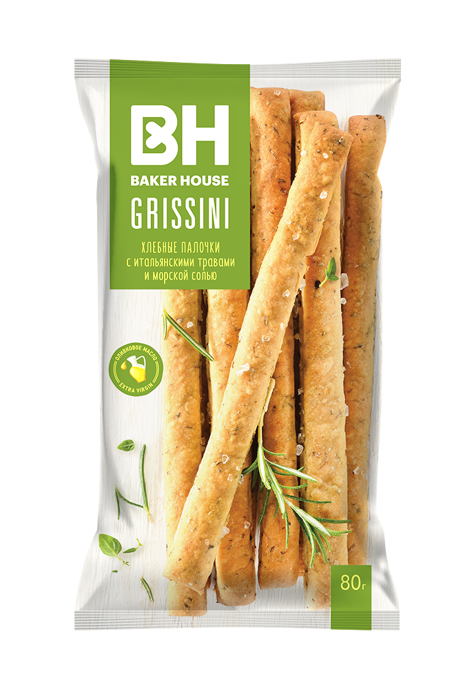 Хлебные палочки Baker House Grissini с итальянскими травами и морской солью, 80г