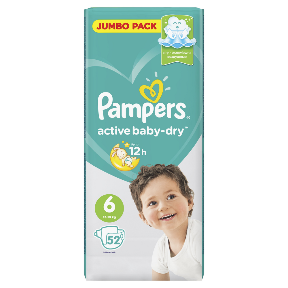 Подгузники Pampers Active Baby-Dry Extra Large 6 (13-18 кг, 52 штуки)