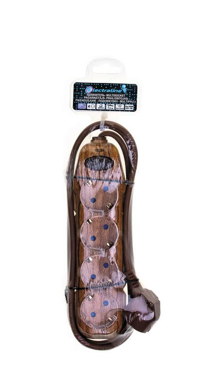 Electraline Удлинитель сетевой 4 розетки 1,5м темное дерево