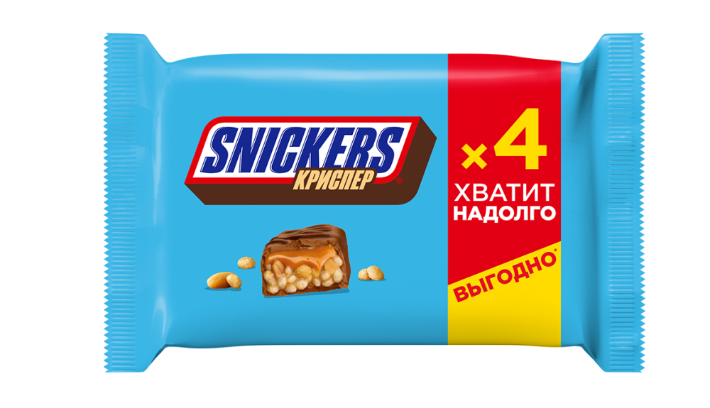 Шоколадный батончик Snickers Crispers молочный с нугой 40 г x 4 шт