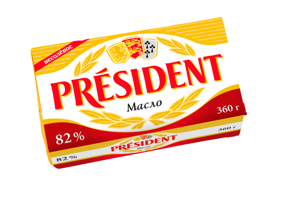 Масло President кислосливочное несоленое 82% 360 г