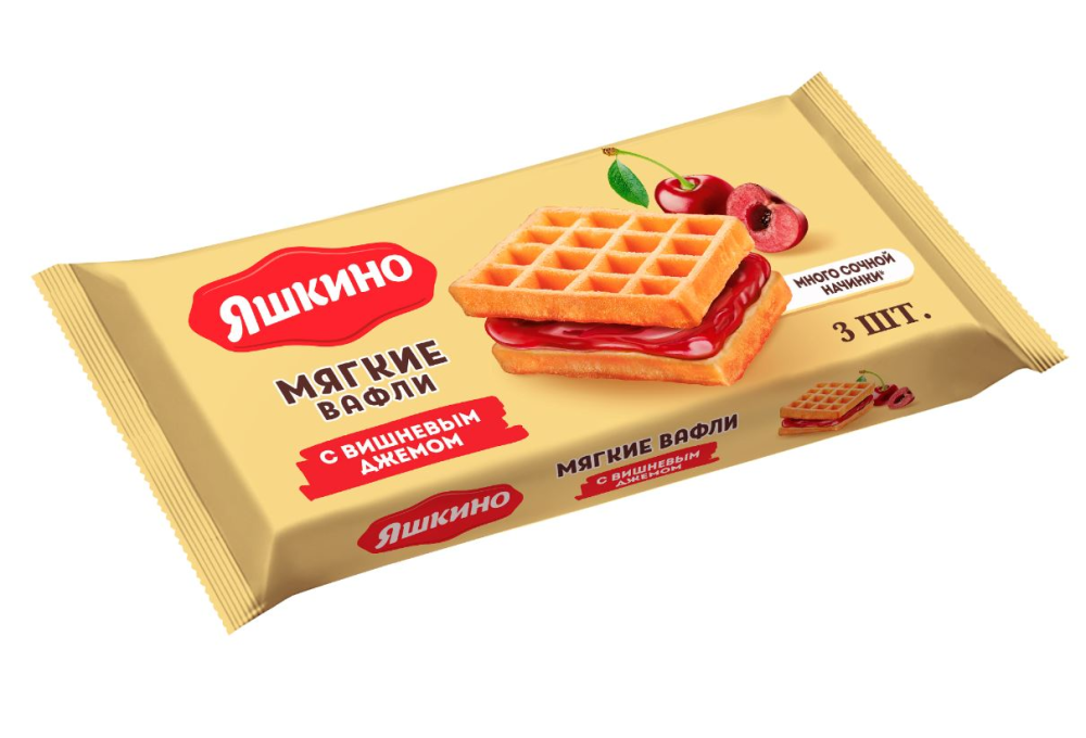 Вафли Яшкино мягкие с вишневым джемом, 120г
